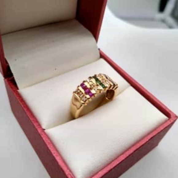 18K YELLOW GOLD NATURAL DIAMOND EMERALD RING S 5.5 - Picture 3 of 8